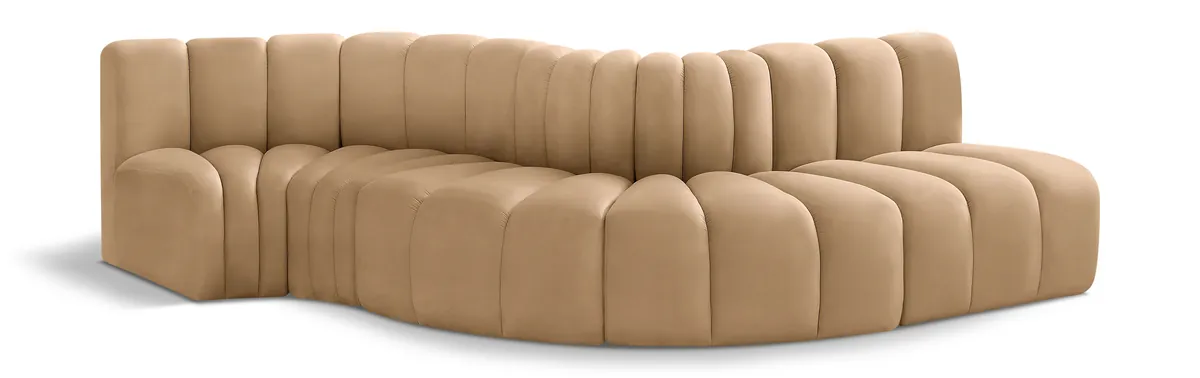 Arc - Velvet 5 Piece Modular Sofa - Camel