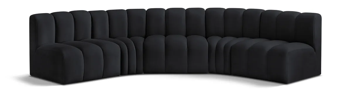 Arc - Velvet 5 Piece U-Shaped Modular Sofa - Black