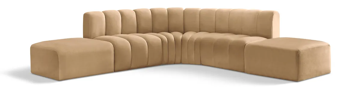 Arc - Velvet 6 Piece Corner Modular Sofa - Camel