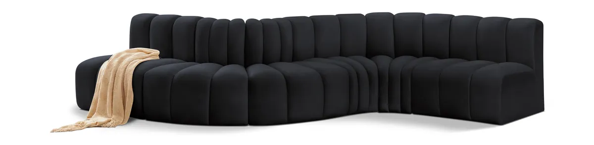 Arc - Velvet 6 Piece Curved Modular Sofa - Black