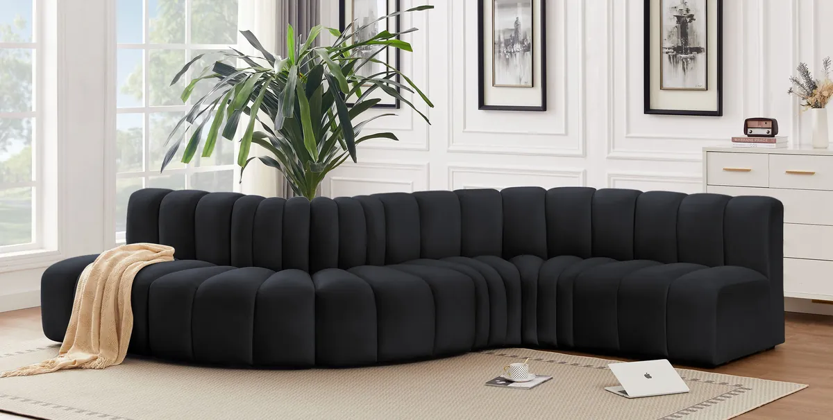 Arc - Velvet 6 Piece Curved Modular Sofa - Black - View 2