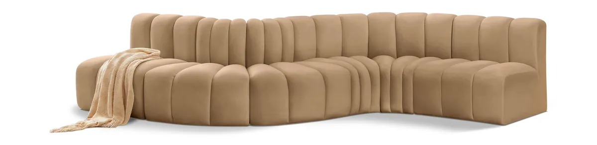 Arc - Velvet 6 Piece Curved Modular Sofa - Camel