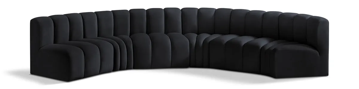 Arc - Velvet 6 Piece U-Shaped Modular Sofa - Black