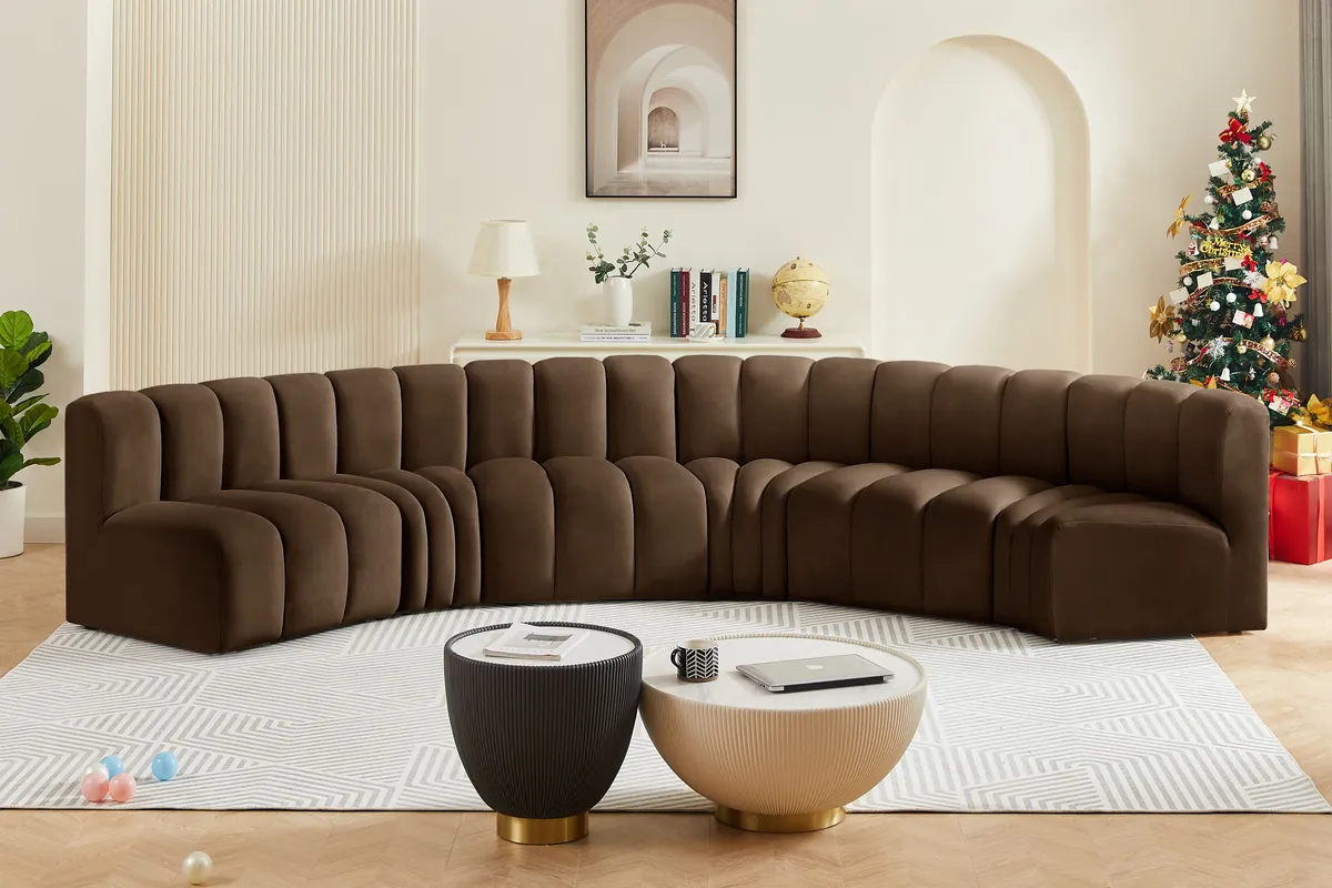 Arc - Velvet 6 Piece U-Shaped Modular Sofa - Brown - View 2