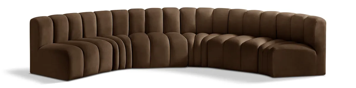 Arc - Velvet 6 Piece U-Shaped Modular Sofa - Brown
