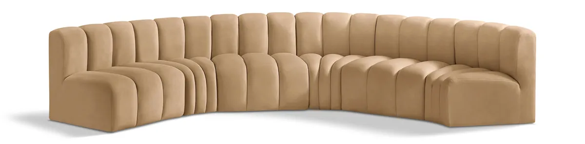 Arc - Velvet 6 Piece U-Shaped Modular Sofa - Camel