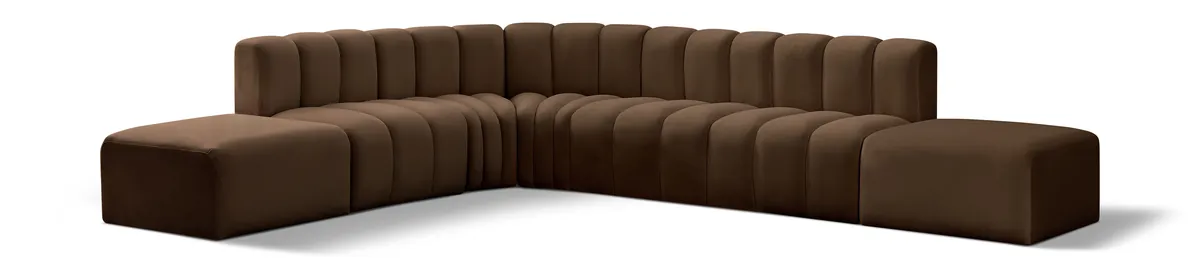 Arc - Velvet 7 Piece Corner Modular Sofa - Brown