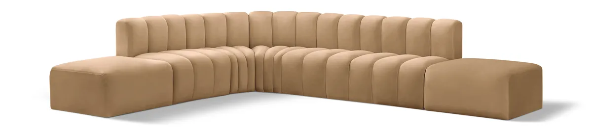 Arc - Velvet 7 Piece Corner Modular Sofa - Camel