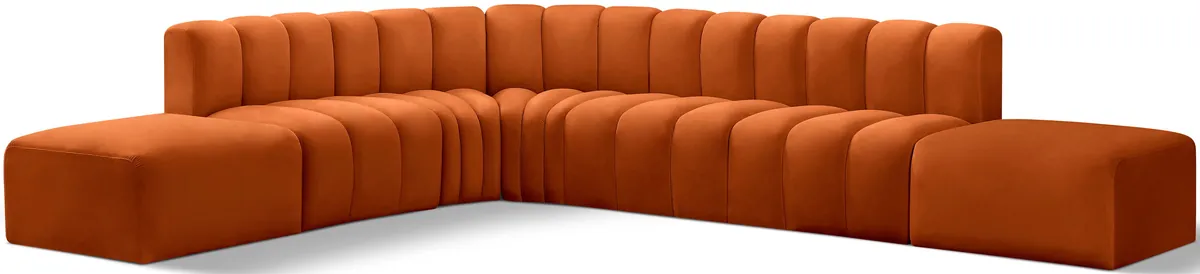 Arc - Velvet 7 Piece Corner Modular Sofa - Cognac