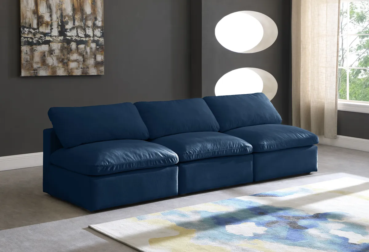 Plush - 3 Seat Modular Armless Sofa - Navy - View 2
