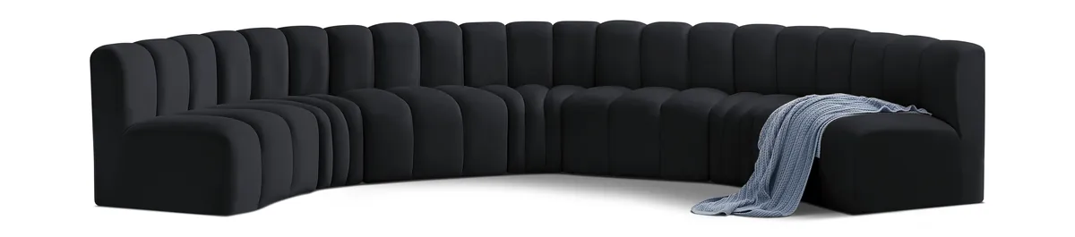 Arc - Velvet 7 Piece U-Shaped Modular Sofa - Black