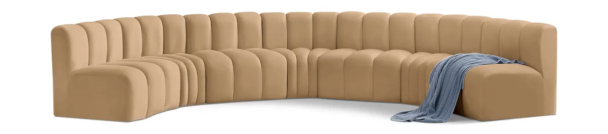 Arc - Velvet 7 Piece U-Shaped Modular Sofa - Camel