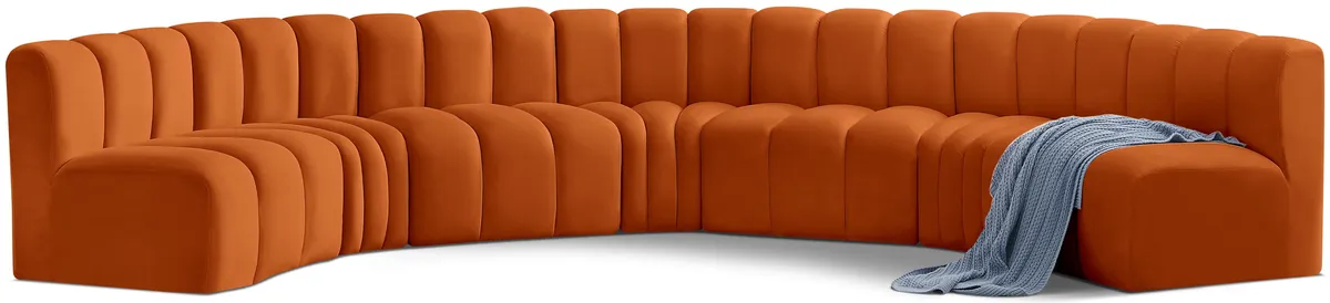 Arc - Velvet 7 Piece U-Shaped Modular Sofa - Cognac