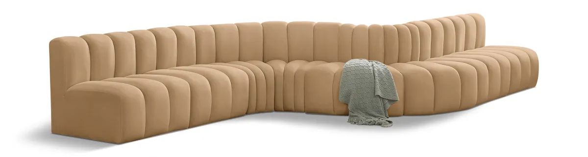 Arc - Velvet 8 Piece Curved Modular Sofa - Camel