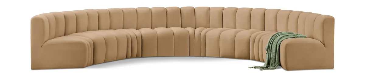 Arc - Velvet 8 Piece U-Shaped Modular Sofa - Camel