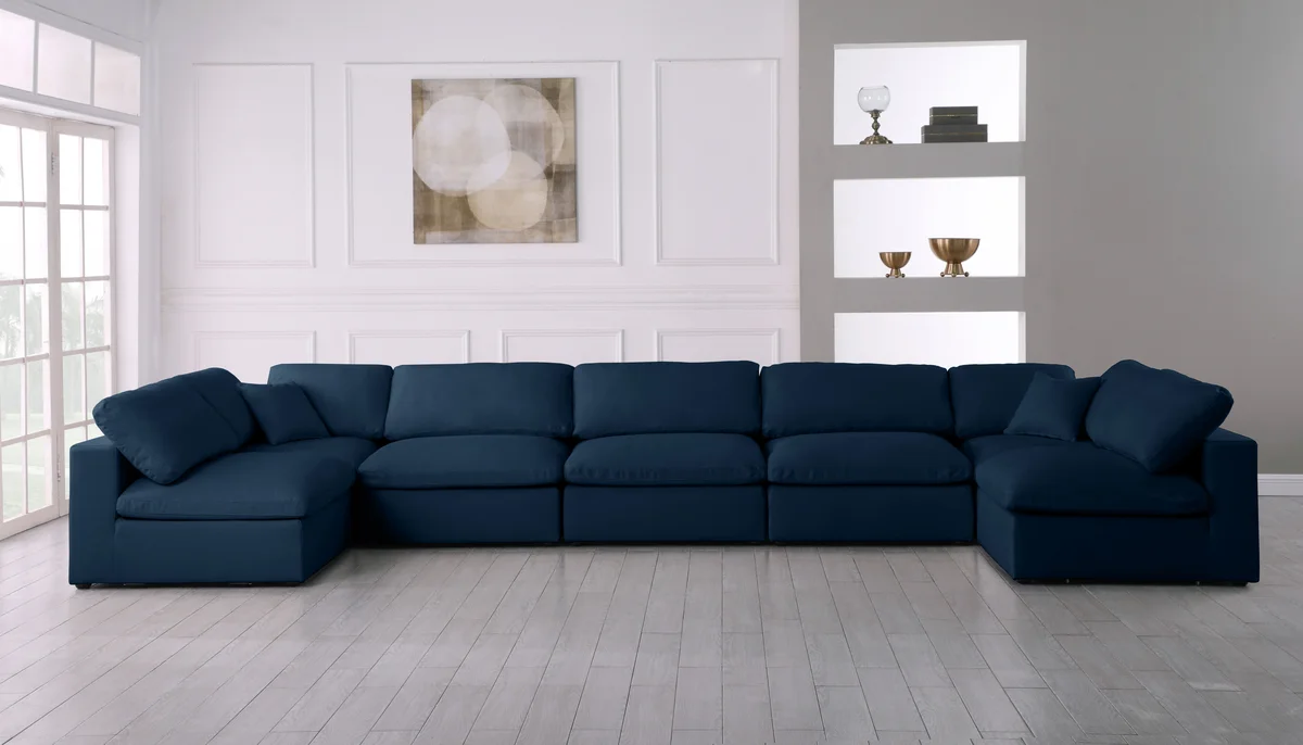 Plush - 7 Piece Modular U-Shaped Sectional - Navy