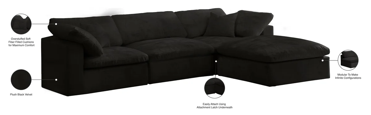 Cozy - 4 Piece Modular Sectional With Chaise - Black