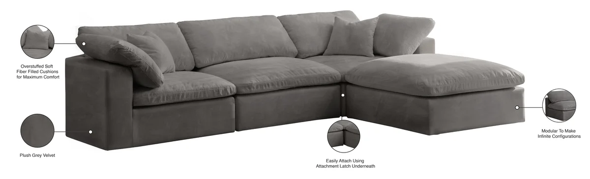 Cozy - 4 Piece Modular Sectional With Chaise - Gray