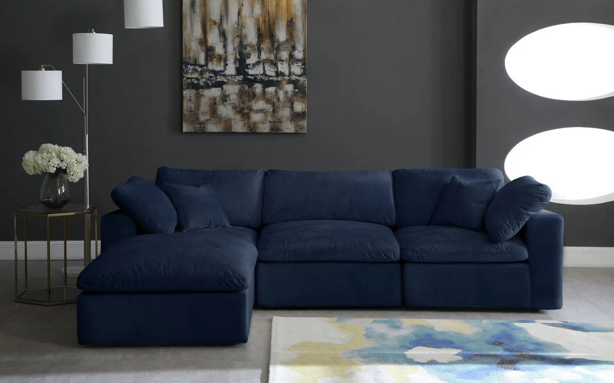 Cozy - 4 Piece Modular Sectional With Chaise - Navy