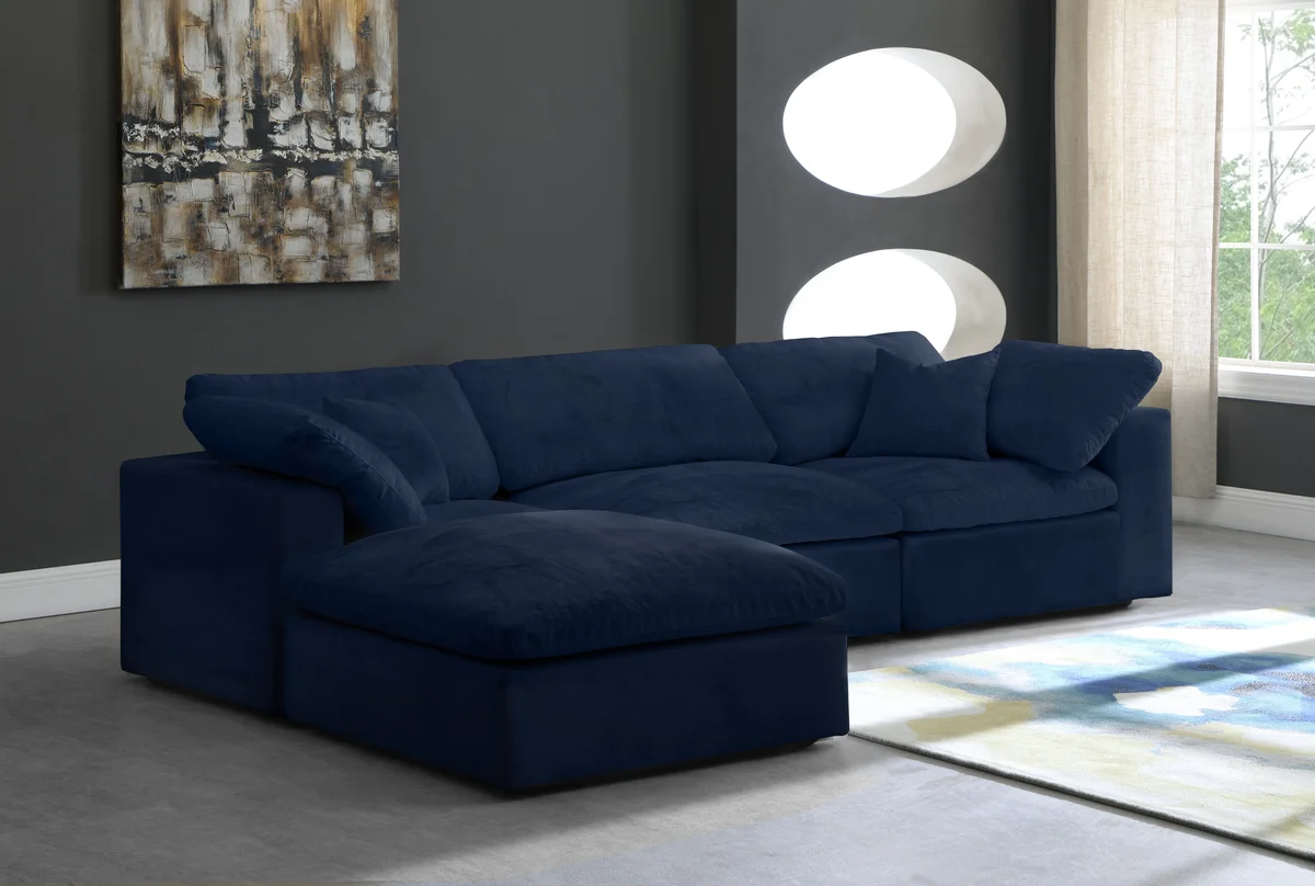 Cozy - 4 Piece Modular Sectional With Chaise - Navy