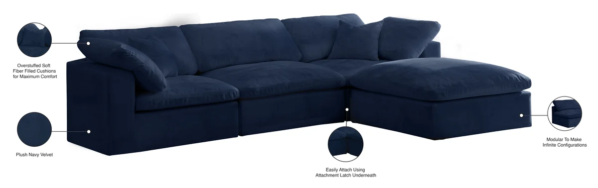 Cozy - 4 Piece Modular Sectional With Chaise - Navy