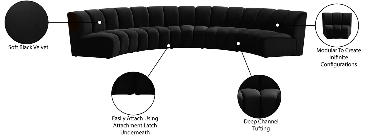 Infinity - 5 Piece Modular Sectional - Fabric - Black