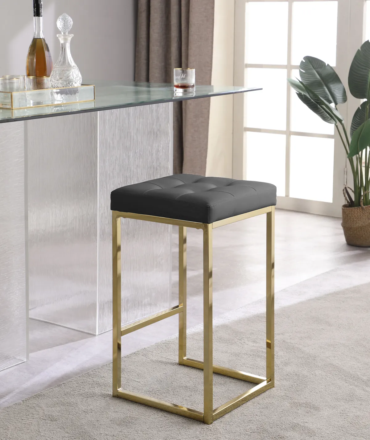 Nicola - Stool With Gold Base (Set of 2) - Gray