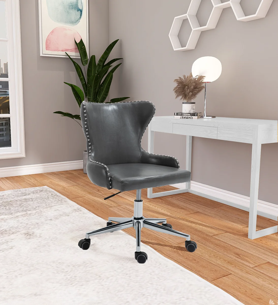 Hendrix - Office Chair - Gray - Faux Leather - View 2