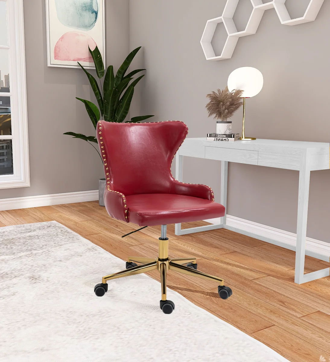 Hendrix - Office Chair - Red - Faux Leather - View 2