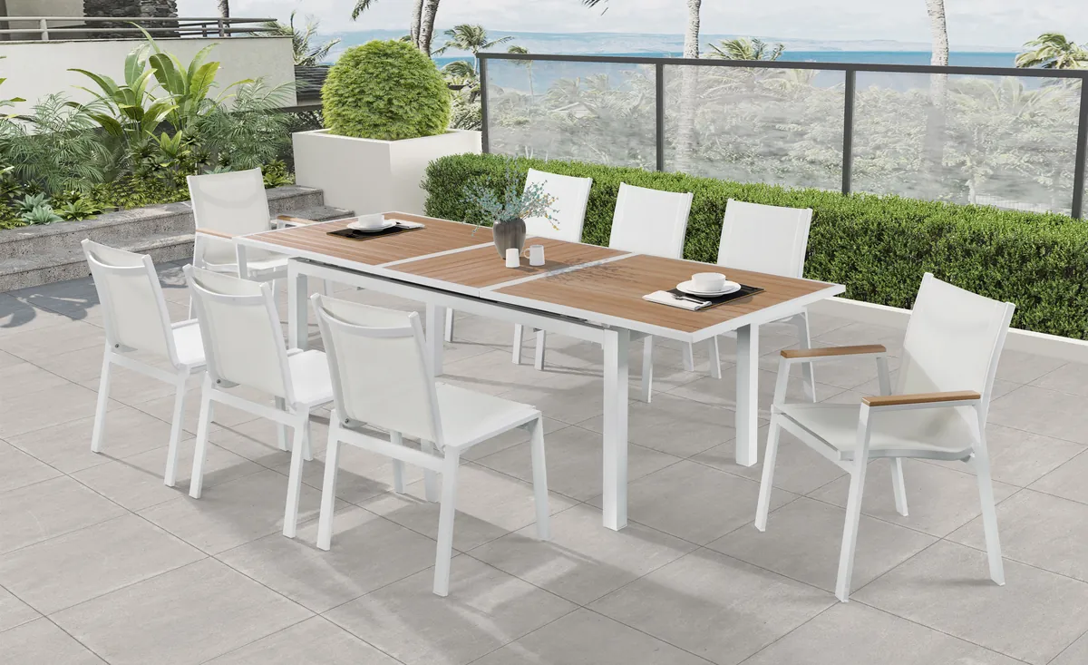 Nizuc - Outdoor Patio Dining Arm Chair With White Frame And Natural Arms (Set of 2) - White