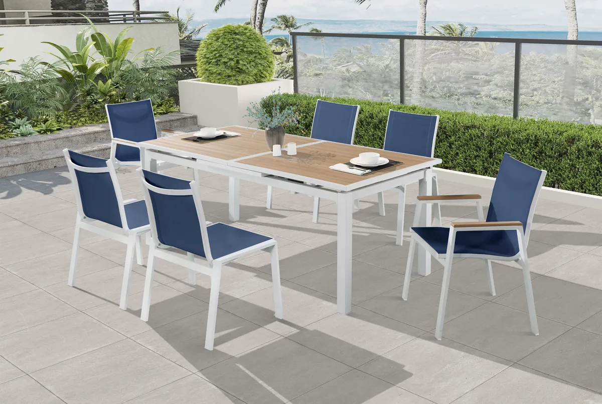 Nizuc - Outdoor Patio Dining Arm Chair With White Frame And Natural Arms (Set of 2) - Navy - View 2