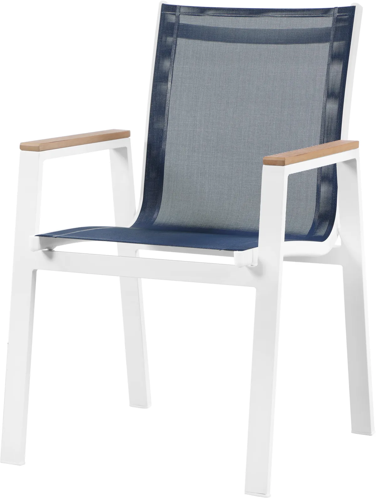 Nizuc - Outdoor Patio Dining Arm Chair With White Frame And Natural Arms (Set of 2) - Navy