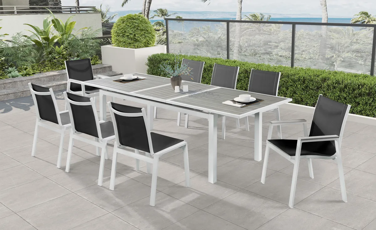 Nizuc - Outdoor Patio Dining Arm Chair With White Frame And Gray Arms (Set of 2) - Black - View 2