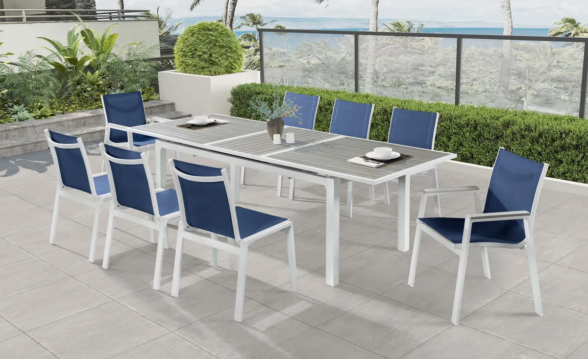 Nizuc - Outdoor Patio Dining Arm Chair With White Frame And Gray Arms (Set of 2) - Navy - View 2