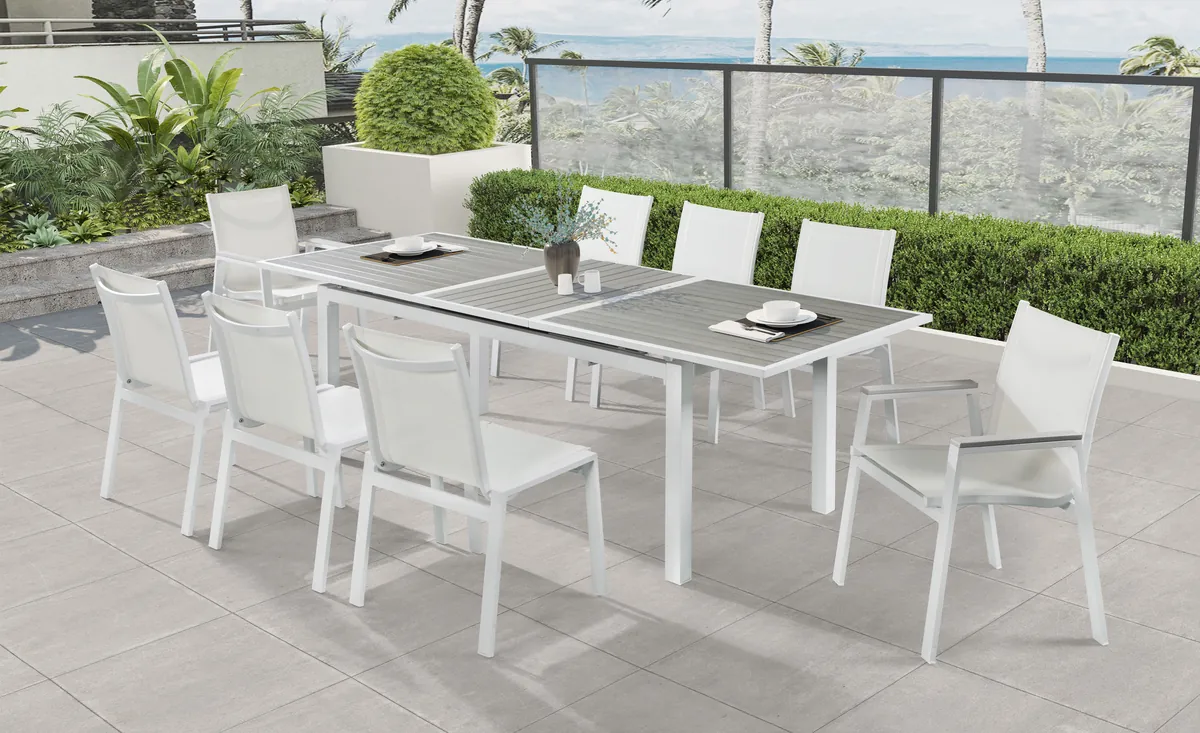 Nizuc - Outdoor Patio Dining Arm Chair With White Frame And Gray Arms (Set of 2) - White - View 2