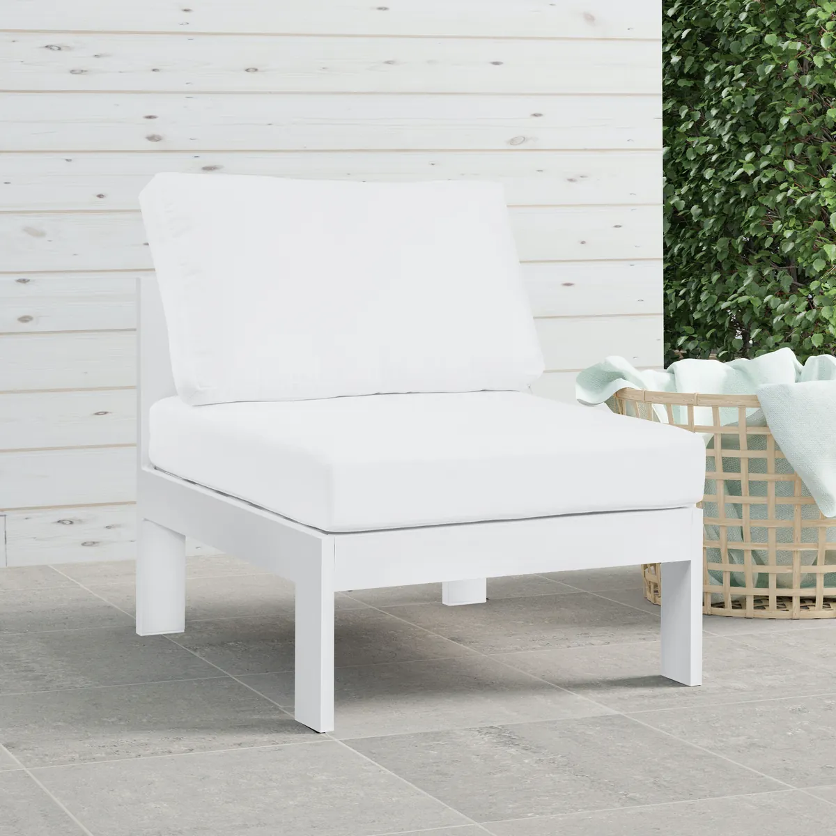 Nizuc - Outdoor Patio Armless Chair With White Frame - White - View 2