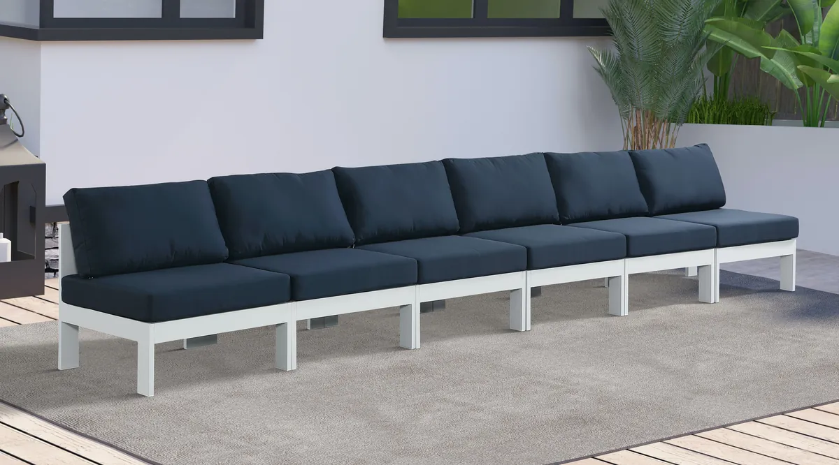 Nizuc - Outdoor Patio 6 Seat Armless Modular Sofa With White Frame - Navy - View 2