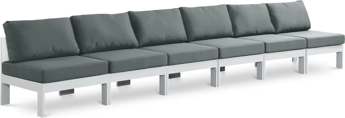Nizuc - Outdoor Patio 6 Seat Armless Modular Sofa With White Frame - Gray