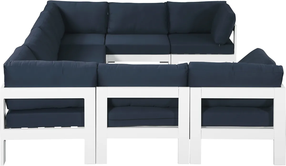 Nizuc - Outdoor Patio 8 Piece Modular U-Shaped Sectional With White Frame - Navy
