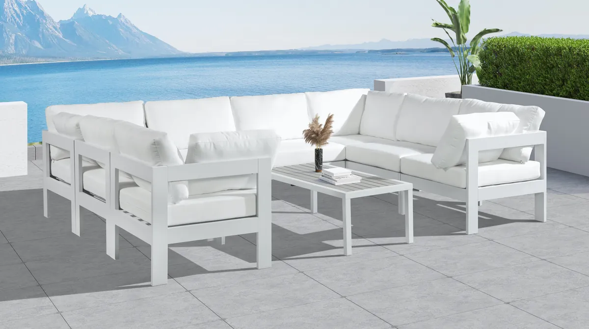 Nizuc - Outdoor Patio 8 Piece Modular U-Shaped Sectional With White Frame - White - View 2