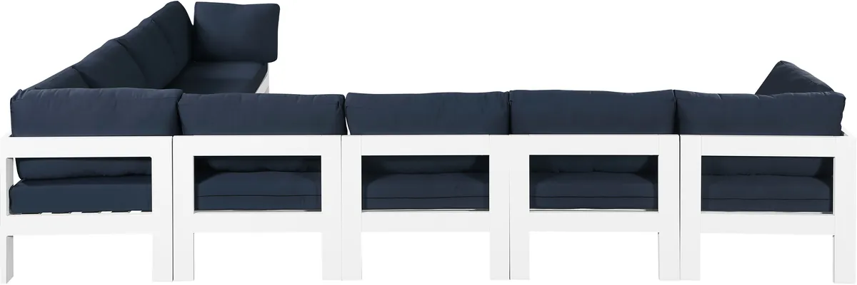 Nizuc - Outdoor Patio 8 Piece Modular Sectional With White Frame - Navy