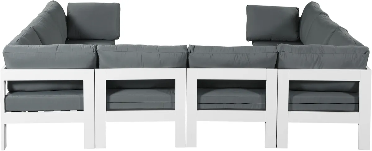 Nizuc - Outdoor Patio 8 Piece Modular U-Shaped Sectional With White Frame - Gray