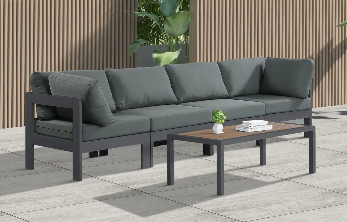 Nizuc - Outdoor Patio 4 Seat Modular Sofa With Gray Frame - Gray - View 2