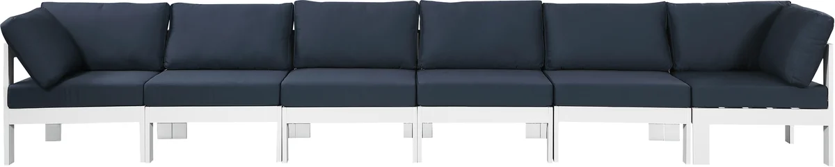 Nizuc - Outdoor Patio 6 Seat Modular Sofa With White Frame - Navy