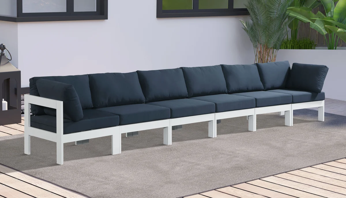 Nizuc - Outdoor Patio 6 Seat Modular Sofa With White Frame - Navy - View 2