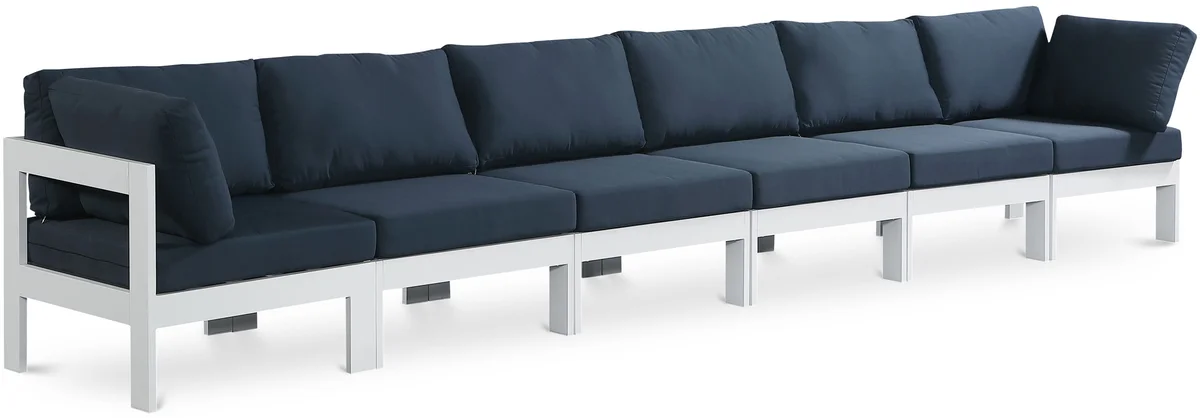 Nizuc - Outdoor Patio 6 Seat Modular Sofa With White Frame - Navy