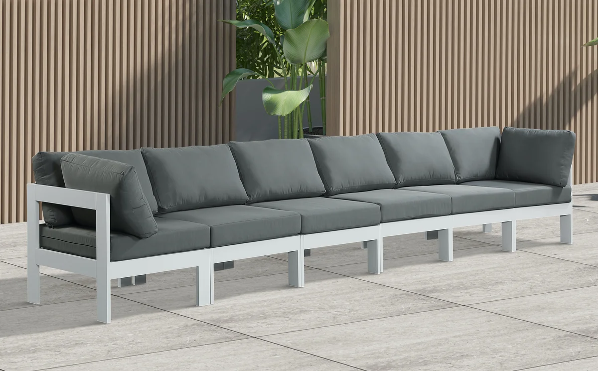 Nizuc - Outdoor Patio 6 Seat Modular Sofa With White Frame - Gray - View 2