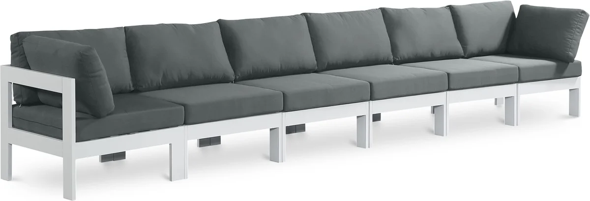 Nizuc - Outdoor Patio 6 Seat Modular Sofa With White Frame - Gray