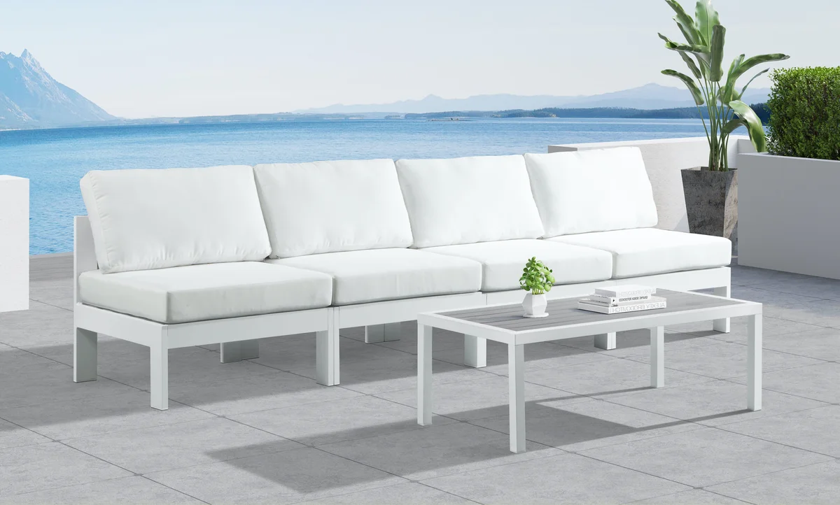 Nizuc - Outdoor Patio 4 Seat Armless Modular Sofa With White Frame - White - View 2