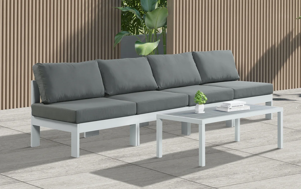 Nizuc - Outdoor Patio 4 Seat Armless Modular Sofa With White Frame - Gray - View 2